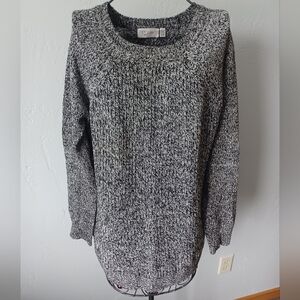 RD Style Black & White Marled Knit Sweater w/Faux Suede Elbow Patches